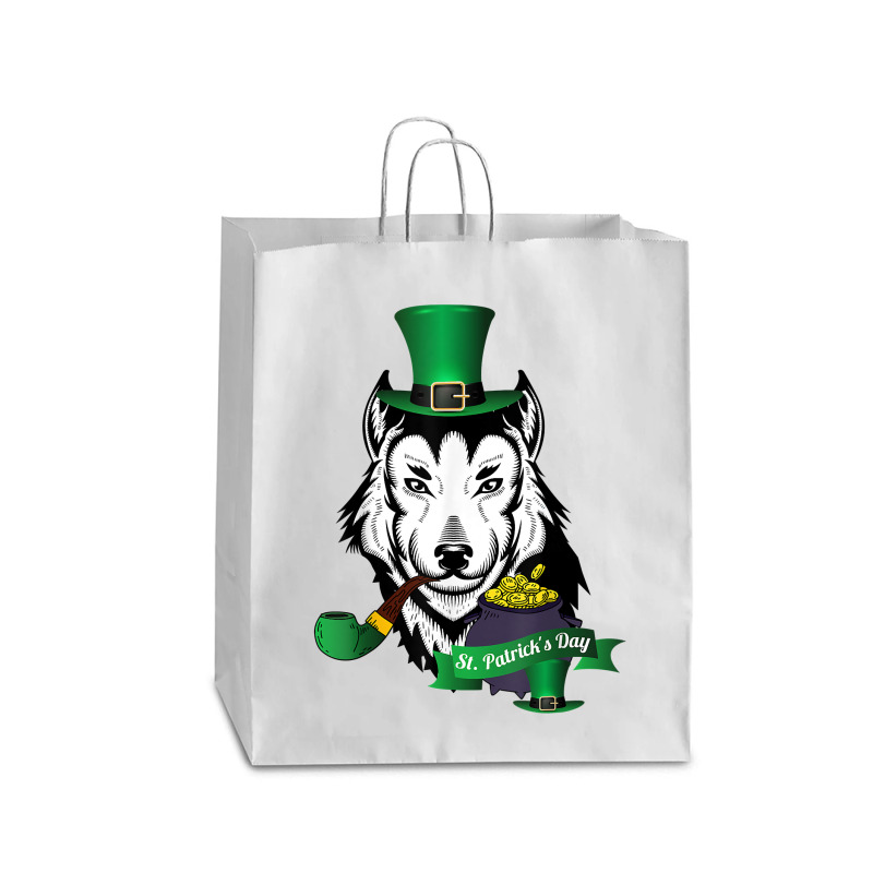 Leprechaun Hat Smoking Pipe Funny Wolf St Patricks Day Party T Shirt Queen Paper Bag - 16 X 6 X 19 1/4 | Artistshot