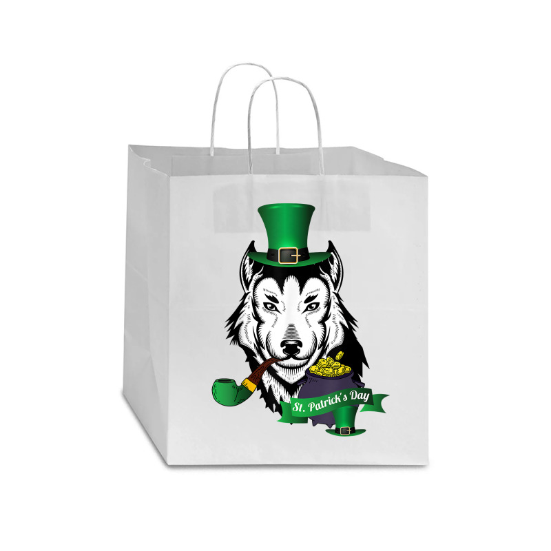 Leprechaun Hat Smoking Pipe Funny Wolf St Patricks Day Party T Shirt Star Paper Bag - 13 X 7 X 13 | Artistshot