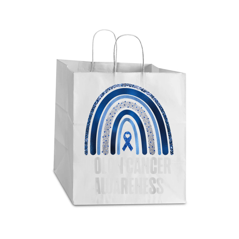 Colon Cancer Awareness Blue Ribbon And Rainbow Trending T Shirt Take Out Paper Bag - 14 X 10 X 15 1/2 | Artistshot