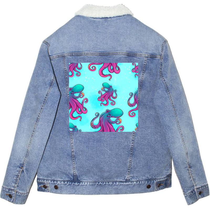 Colorful Octopus Seamless Pattern Unisex Sherpa-Lined Denim Jacket by HRA Design Shop | Artistshot