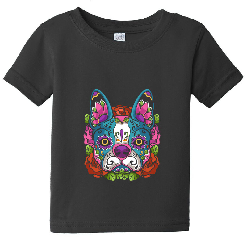 Boston Terrier Sugar Skull Dog Calavera Dia De Los Muertos Long Sleeve Baby Tee by Yuh2105 | Artistshot