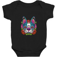 Boston Terrier Sugar Skull Dog Calavera Dia De Los Muertos Long Sleeve Baby Bodysuit | Artistshot