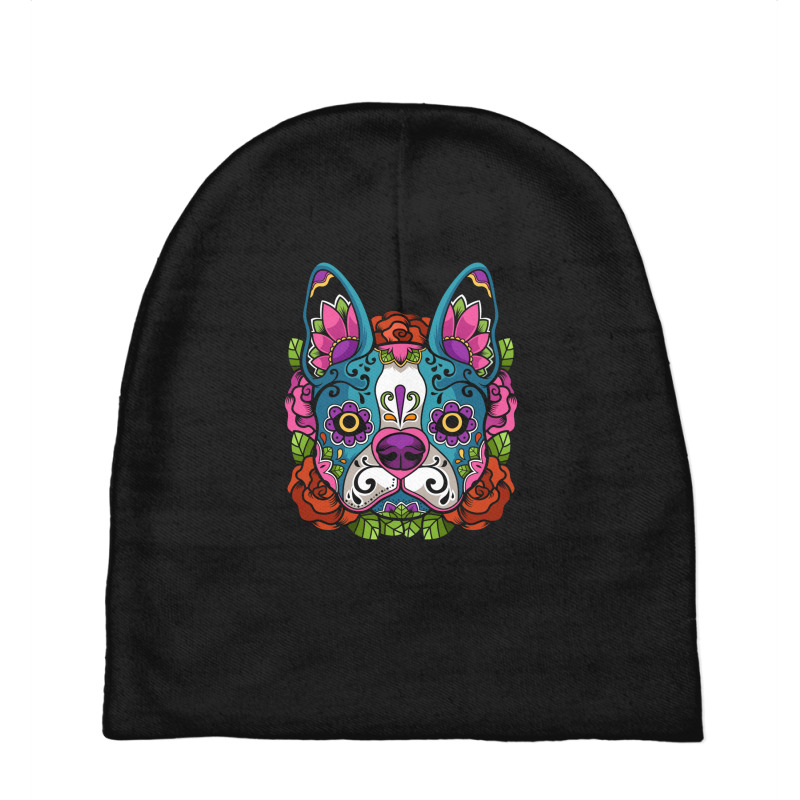 Boston Terrier Sugar Skull Dog Calavera Dia De Los Muertos Long Sleeve Baby Beanies by Yuh2105 | Artistshot