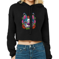 Boston Terrier Sugar Skull Dog Calavera Dia De Los Muertos Long Sleeve Cropped Hoodie | Artistshot