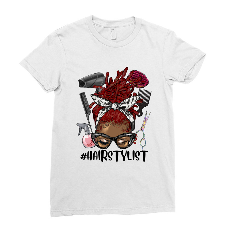 Afro Messy Bun Red Locs Hairstylist Ladies Fitted T-Shirt by HRA Design Shop | Artistshot