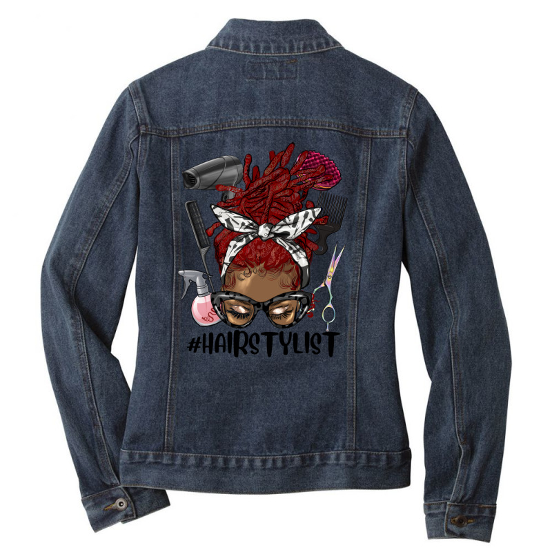 Afro Messy Bun Red Locs Hairstylist Ladies Denim Jacket by HRA Design Shop | Artistshot