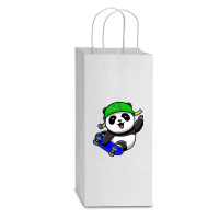 Cute Panda Cartoon Play Skateboard Double Wine Paper Bag - 6 1/2 X 3 1/2 X 12 3/8 | Artistshot