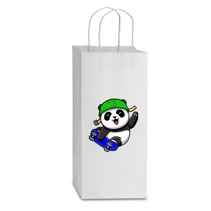 Cute Panda Cartoon Play Skateboard Double Wine Paper Bag - 6 1/2 X 3 1/2 X 12 3/8 | Artistshot