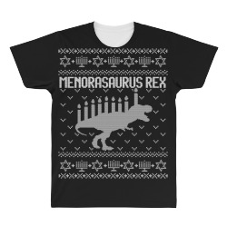 funny hanukkah ugly sweater dinosaur menorah animal All Over Men's T-shirt | Artistshot