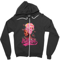 Breast Cancer Awareness Black Woman Warrior Support Believe Zipper Hoodie | Artistshot