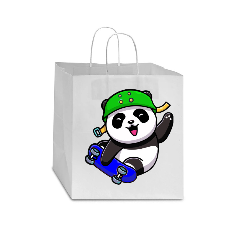 Cute Panda Cartoon Play Skateboard Star Paper Bag - 13 X 7 X 13 | Artistshot