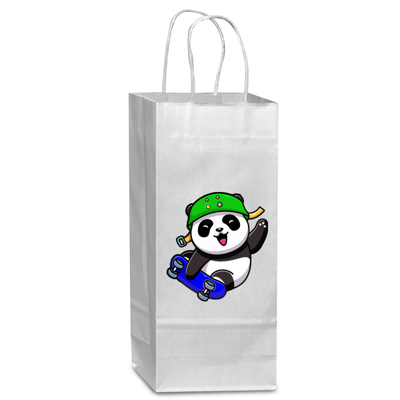 Cute Panda Cartoon Play Skateboard Wine Paper Bag - 5 1/2 X 3 1/4 X 13 | Artistshot