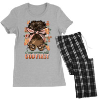 Afro Messy Bun A Wise Woman Puts God First Women's Pajamas Set | Artistshot