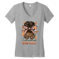 Afro Messy Bun A Wise Woman Puts God First Women's V-neck T-shirt | Artistshot