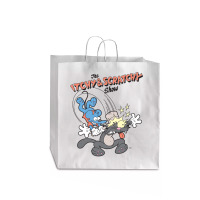 Us The Simpsons Itchy & Scratchy Hammer 01 Heather Grey H Pullover Hoo Jumbo Paper Bag - 18 X 7 X 18 3/4 | Artistshot