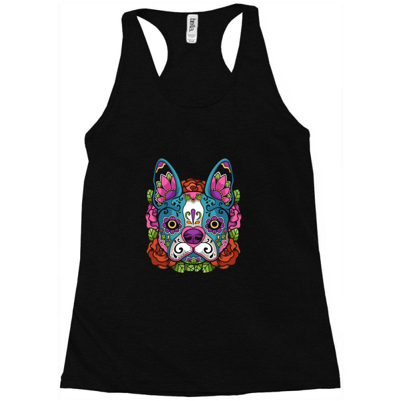 Boston Terrier Sugar Skull Dog Calavera Dia De Los Muertos Long Sleeve Racerback Tank by YenNgoc | Artistshot