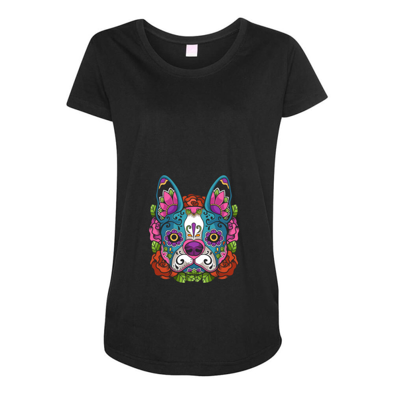 Boston Terrier Sugar Skull Dog Calavera Dia De Los Muertos Long Sleeve Maternity Scoop Neck T-shirt by YenNgoc | Artistshot