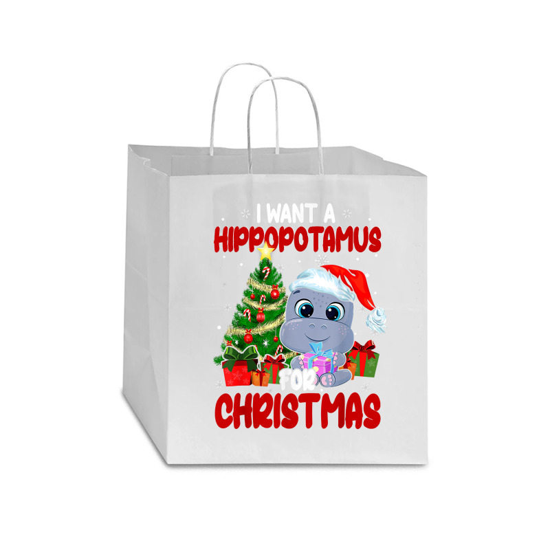 Hippopotamus I Want A Hippopotamus For Christmas Funny Xmas 363 Hippo Star Paper Bag - 13 X 7 X 13 | Artistshot