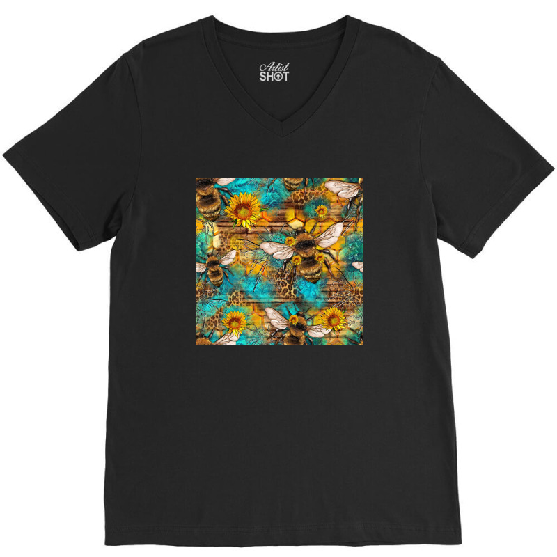 Bees And Sunflower Seamless Pattern V-neck Tee | Artistshot