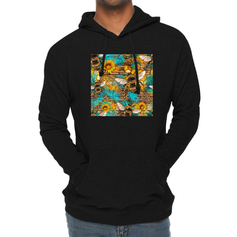 Bees And Sunflower Seamless Pattern Lightweight Hoodie | Artistshot