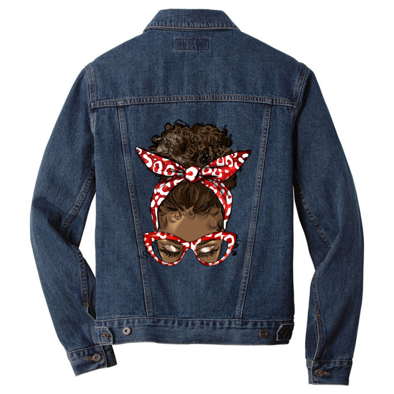 Soror Colors Red And White Messy Bun Men Denim Jacket by HRA Design Shop | Artistshot