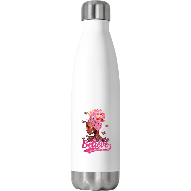 Breast Cancer Awareness Black Woman Warrior Support Believe Stainless Steel Water Bottle | Artistshot