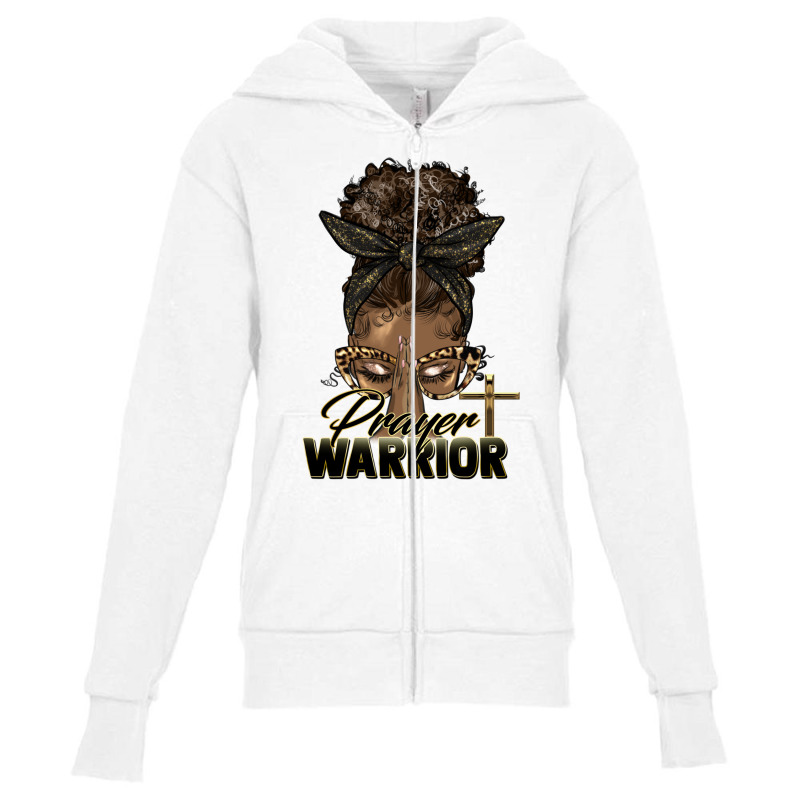 Prayer Warrior Afro Messy Bun Youth Zipper Hoodie | Artistshot