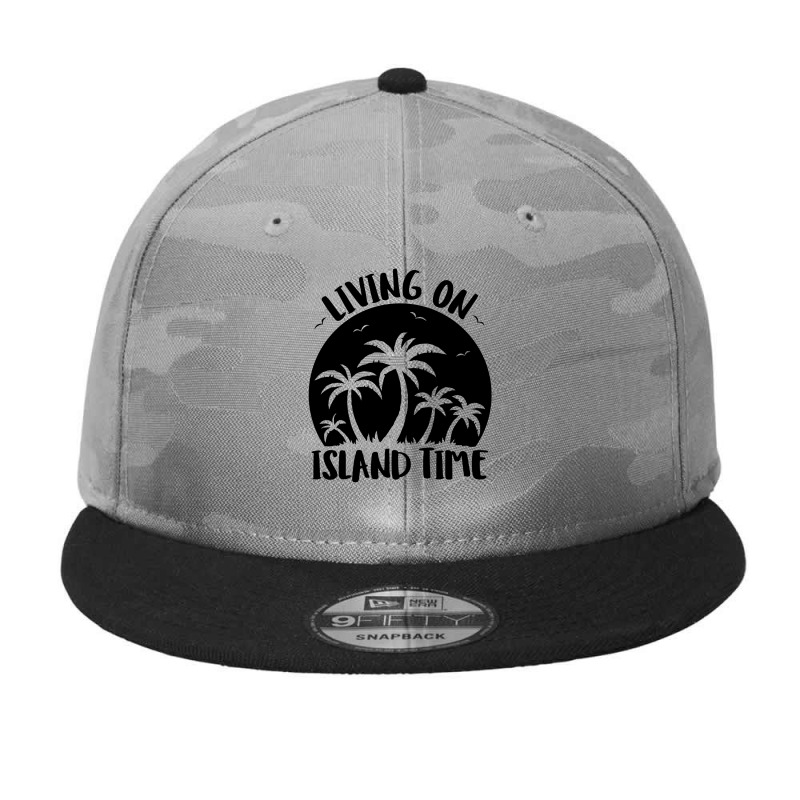 Living On Island Time Palm Trees And Sunset Black Camo Snapback by satekiong | Artistshot