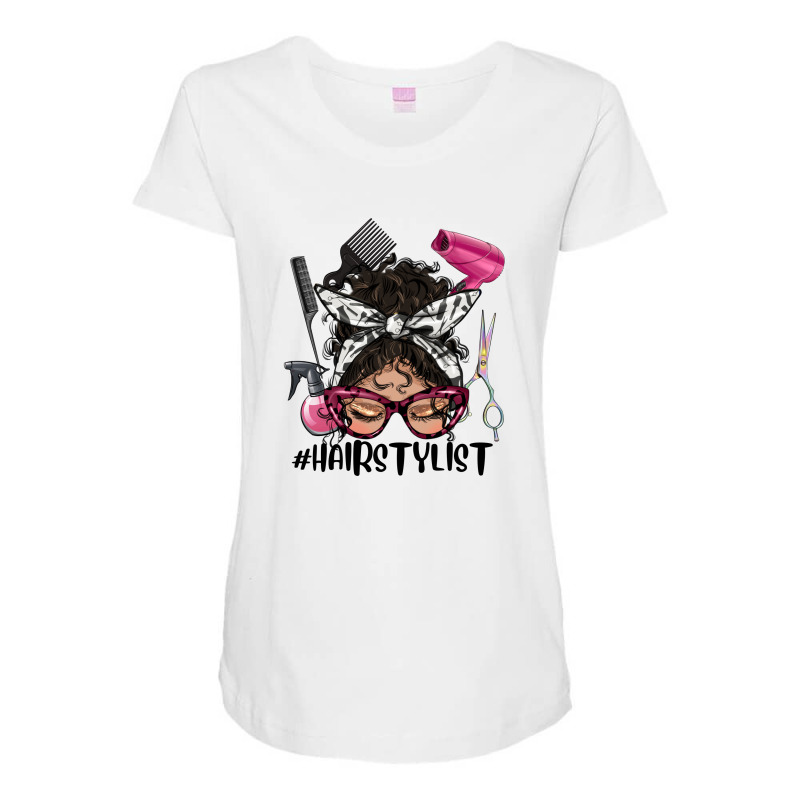 Latino Messy Bun Hairstylist Maternity Scoop Neck T-shirt by HRA Design Shop | Artistshot