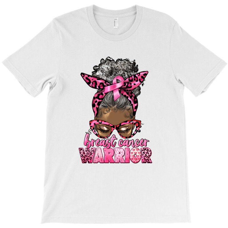 Breast Cancer Warrior Afro Messy Bun Gray Hair T-shirt | Artistshot