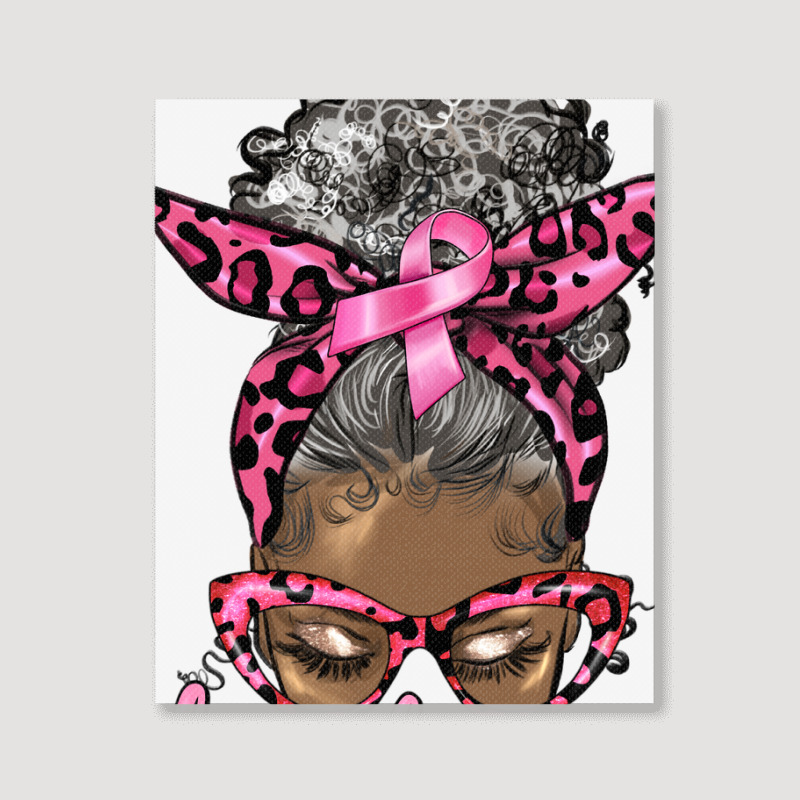 Breast Cancer Warrior Afro Messy Bun Gray Hair Portrait Canvas Print | Artistshot