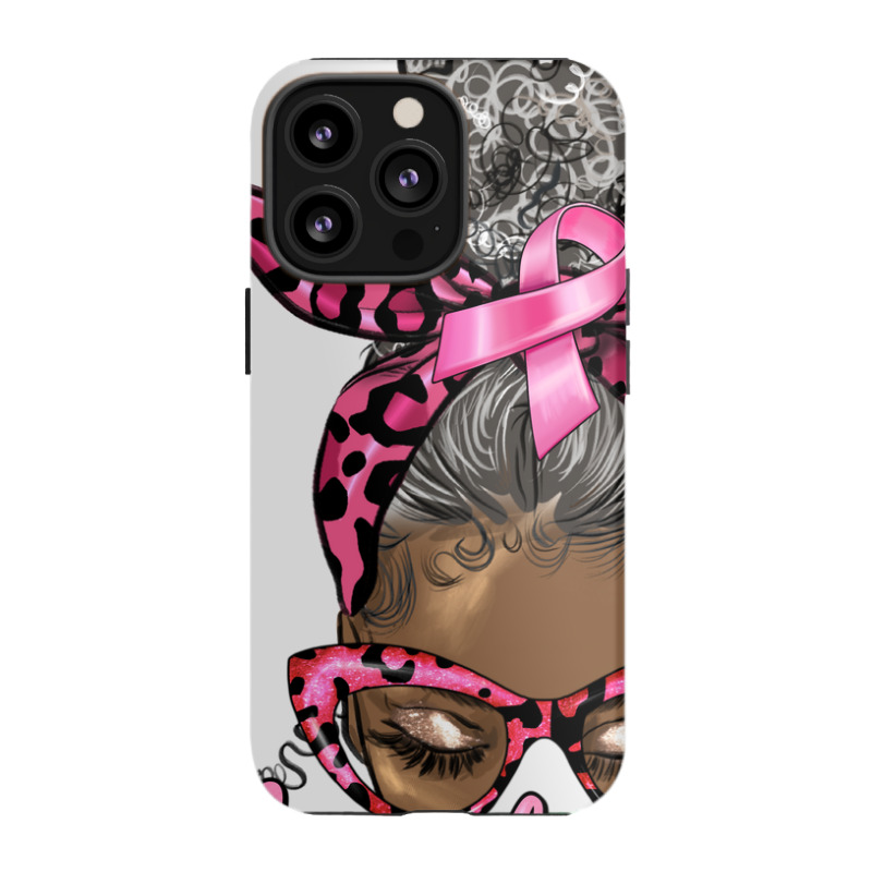 Breast Cancer Warrior Afro Messy Bun Gray Hair Iphone 13 Pro Case | Artistshot