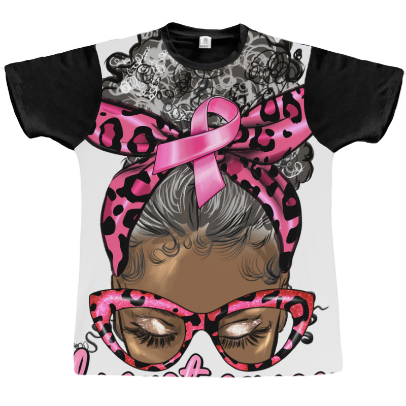 Breast Cancer Warrior Afro Messy Bun Gray Hair Graphic T-shirt | Artistshot