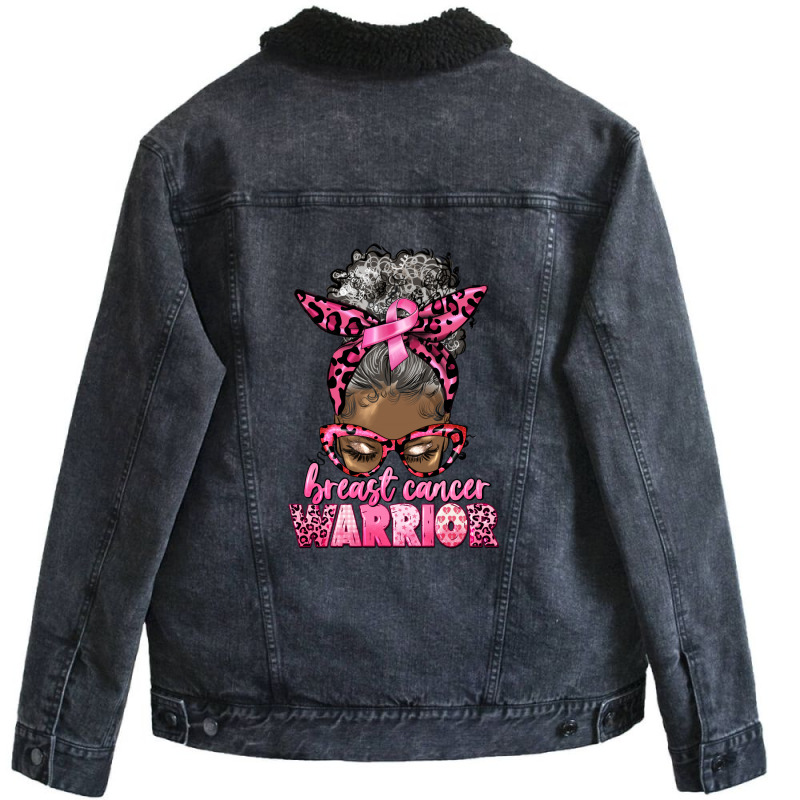 Breast Cancer Warrior Afro Messy Bun Gray Hair Unisex Sherpa-lined Denim Jacket | Artistshot