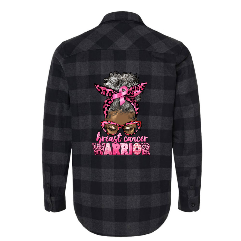 Breast Cancer Warrior Afro Messy Bun Gray Hair Flannel Shirt | Artistshot