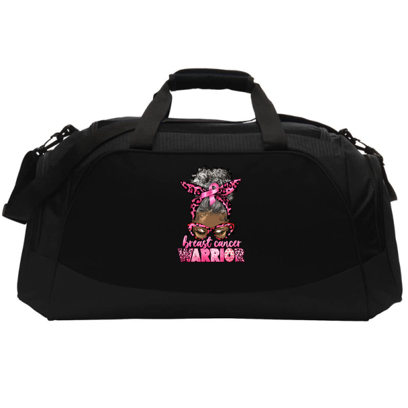 Breast Cancer Warrior Afro Messy Bun Gray Hair Active Duffel | Artistshot