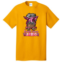 Breast Cancer Warrior Afro Messy Bun Gray Hair Basic T-shirt | Artistshot