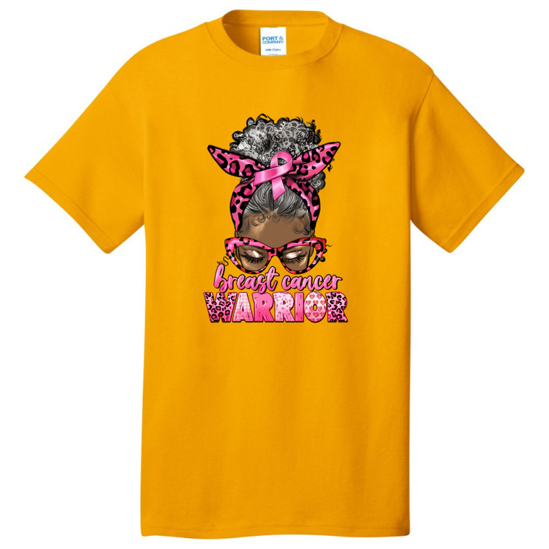 Breast Cancer Warrior Afro Messy Bun Gray Hair Basic T-shirt | Artistshot