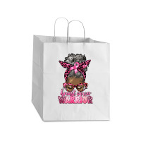 Breast Cancer Warrior Afro Messy Bun Gray Hair Take Out Paper Bag - 14 X 10 X 15 1/2 | Artistshot