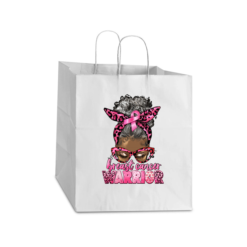 Breast Cancer Warrior Afro Messy Bun Gray Hair Take Out Paper Bag - 14 X 10 X 15 1/2 | Artistshot