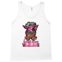 Breast Cancer Warrior Afro Messy Bun Gray Hair Tank Top | Artistshot