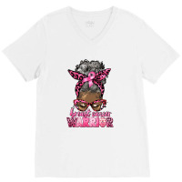 Breast Cancer Warrior Afro Messy Bun Gray Hair V-neck Tee | Artistshot