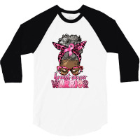 Breast Cancer Warrior Afro Messy Bun Gray Hair 3/4 Sleeve Shirt | Artistshot