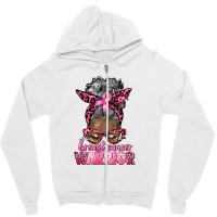 Breast Cancer Warrior Afro Messy Bun Gray Hair Zipper Hoodie | Artistshot