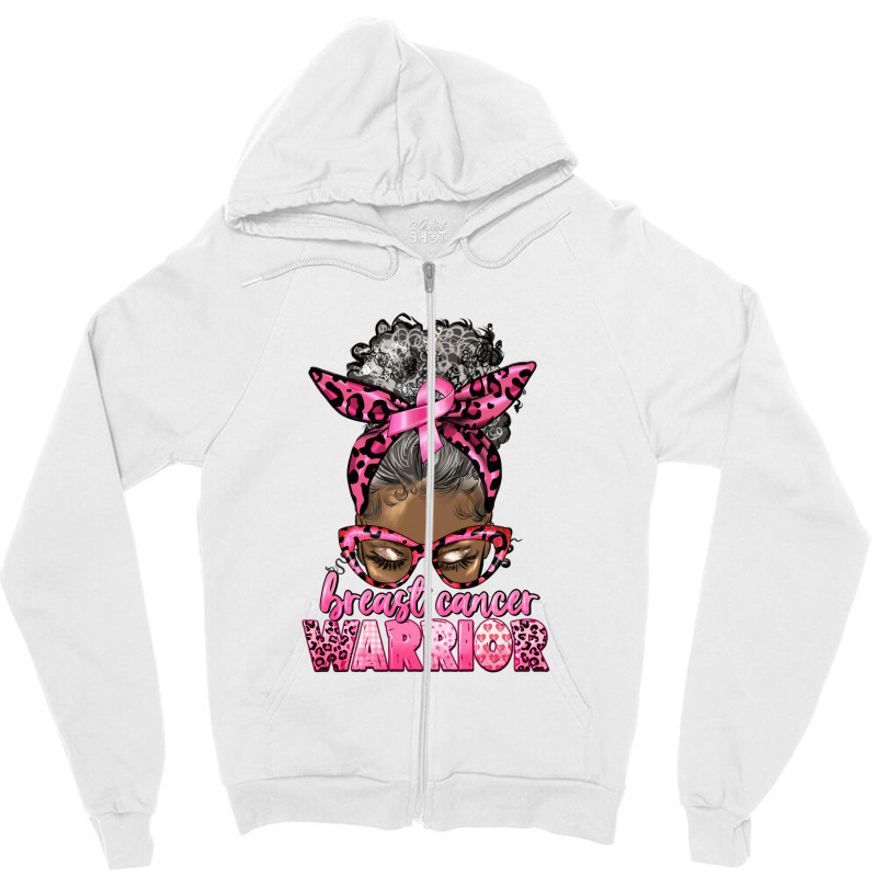 Breast Cancer Warrior Afro Messy Bun Gray Hair Zipper Hoodie | Artistshot