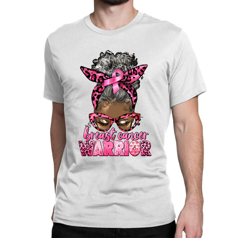 Breast Cancer Warrior Afro Messy Bun Gray Hair Classic T-shirt | Artistshot