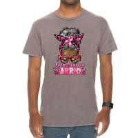 Breast Cancer Warrior Afro Messy Bun Gray Hair Vintage T-shirt | Artistshot