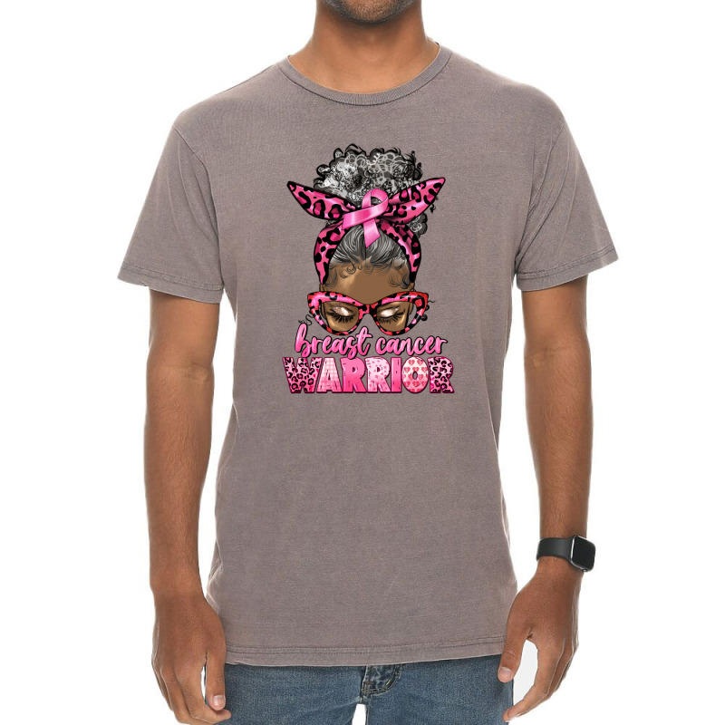 Breast Cancer Warrior Afro Messy Bun Gray Hair Vintage T-shirt | Artistshot