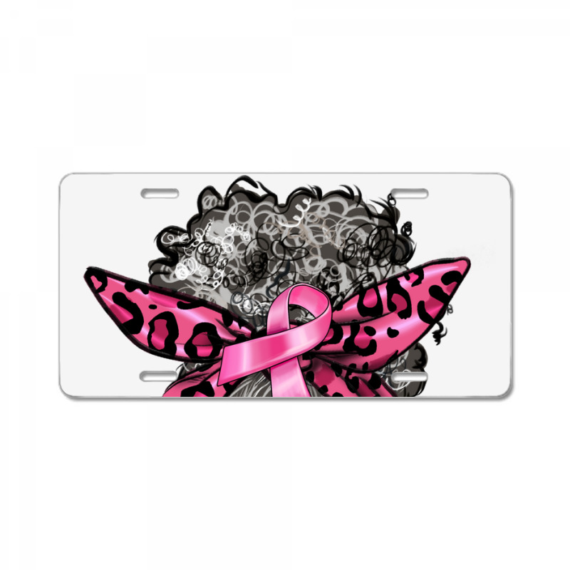 Breast Cancer Warrior Afro Messy Bun Gray Hair License Plate | Artistshot