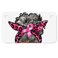 Breast Cancer Warrior Afro Messy Bun Gray Hair Motorcycle License Plate | Artistshot